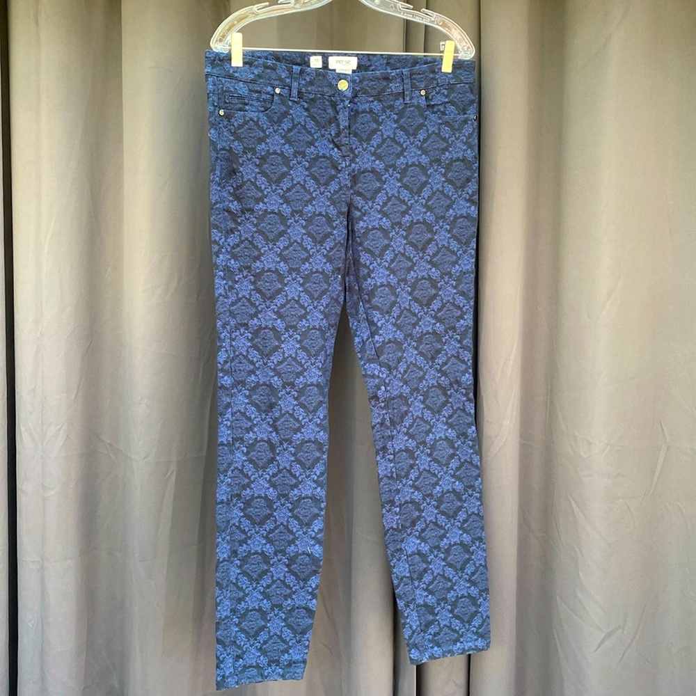 Per Se by Carlisle Blue Brocade Patterned Navy Jeans Size 10